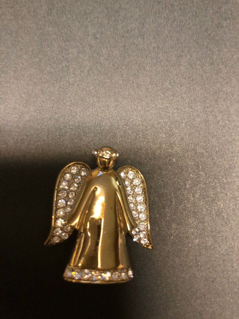 Vintage Monet Brooch Angel Rhinestone Goldtone Pin