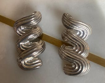 Vintage SilverTone Statement Earrings Squiggly Earrings