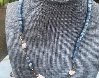 Vintage Heishi Necklace & Bracelet Blue gem stone and coral