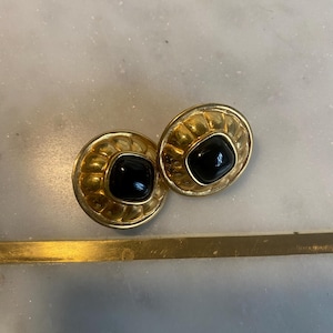 Vintage Black enamel and gold tone vintage statement earrings