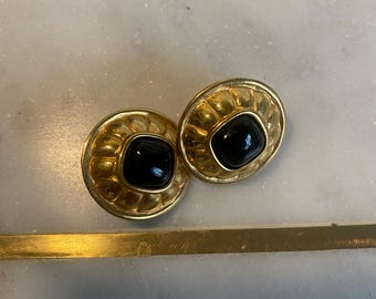 Vintage Black enamel and gold tone vintage statement earrings