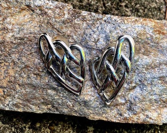 Vintage Silver tone Modernist Heart Statement Earrings