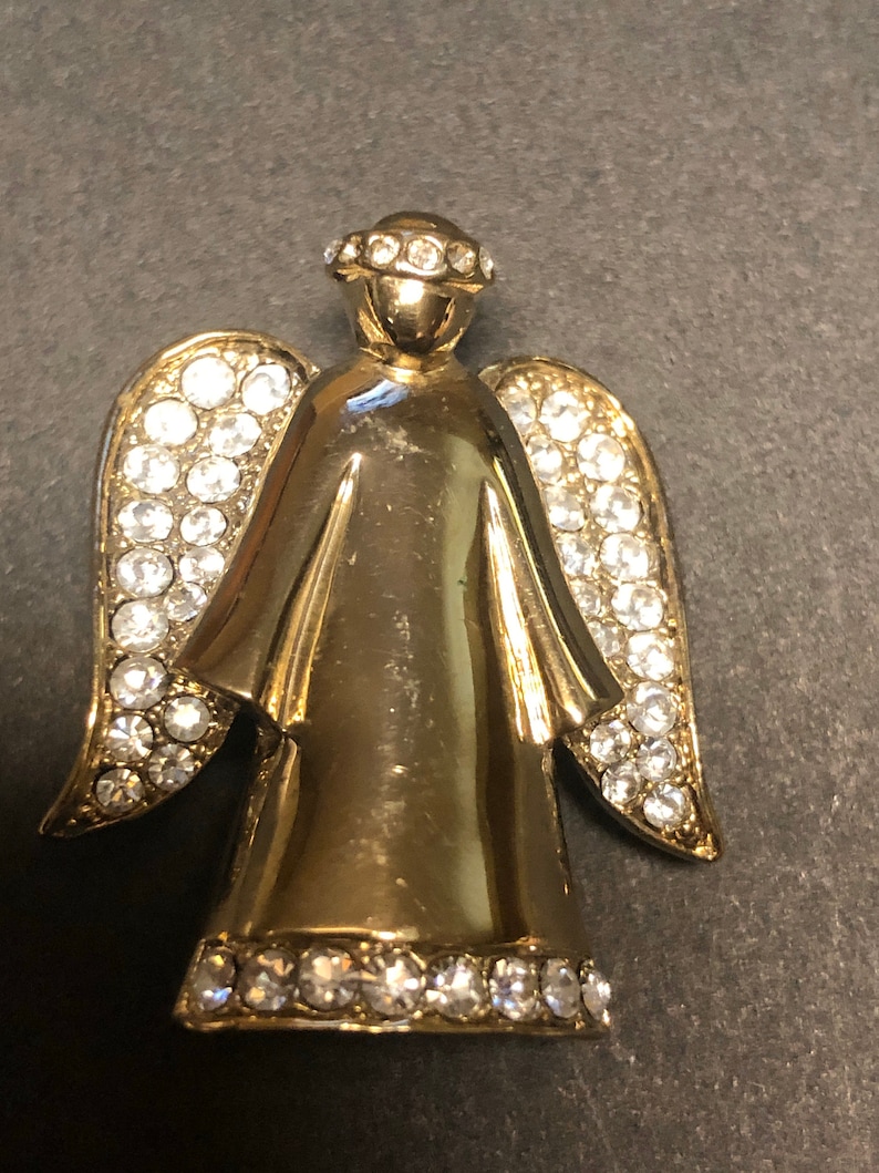 Vintage Monet Brooch Angel Rhinestone Goldtone Pin