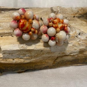 Vintage Lucite Cluster Rot Weiß Lucite Clip-On Ohrringe