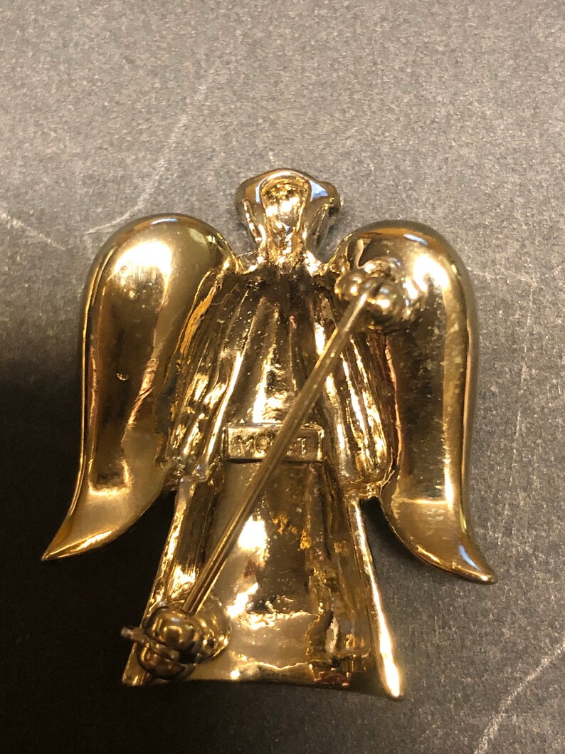 Vintage Monet Brooch Angel Rhinestone Goldtone Pin