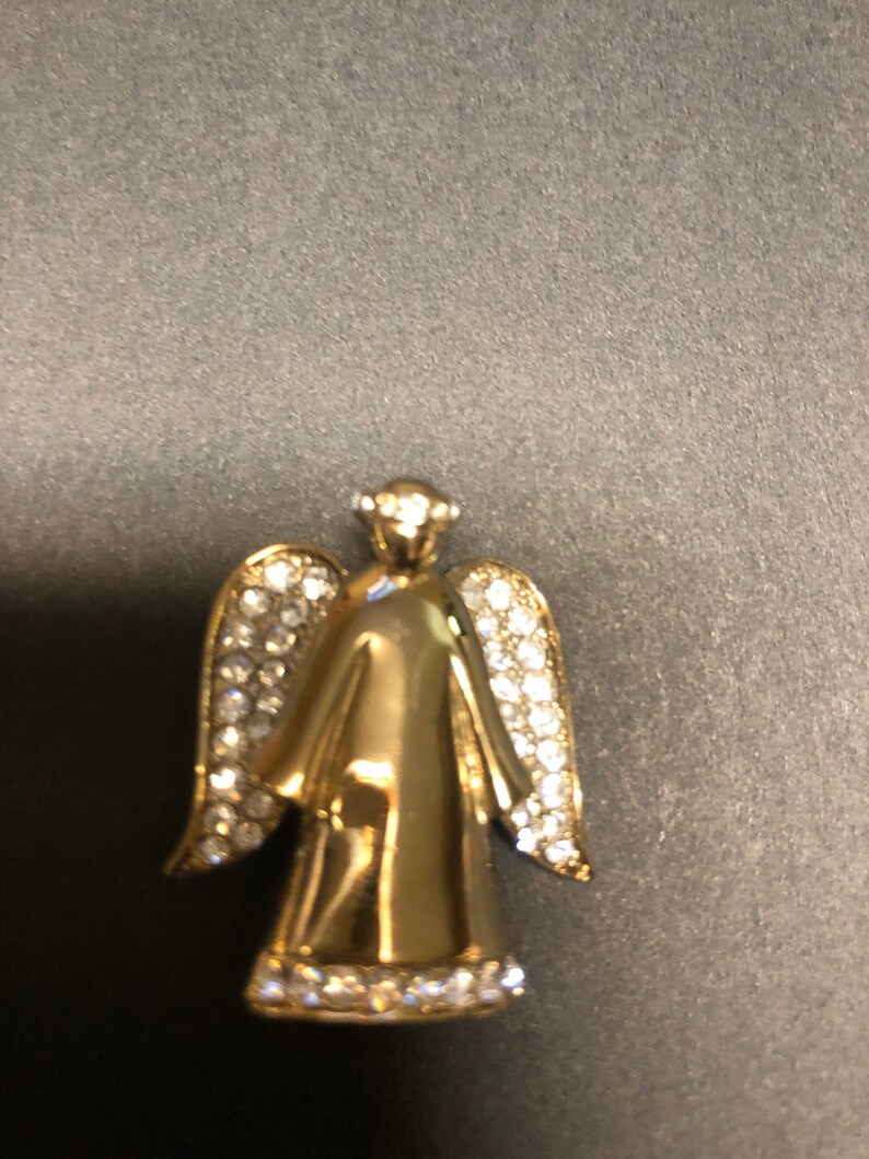 Vintage Monet Brooch Angel Rhinestone Goldtone Pin