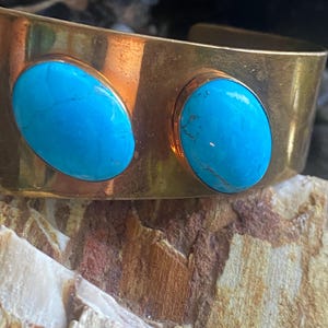 Vintage Copper Cuff with 2 Turquoise Stones