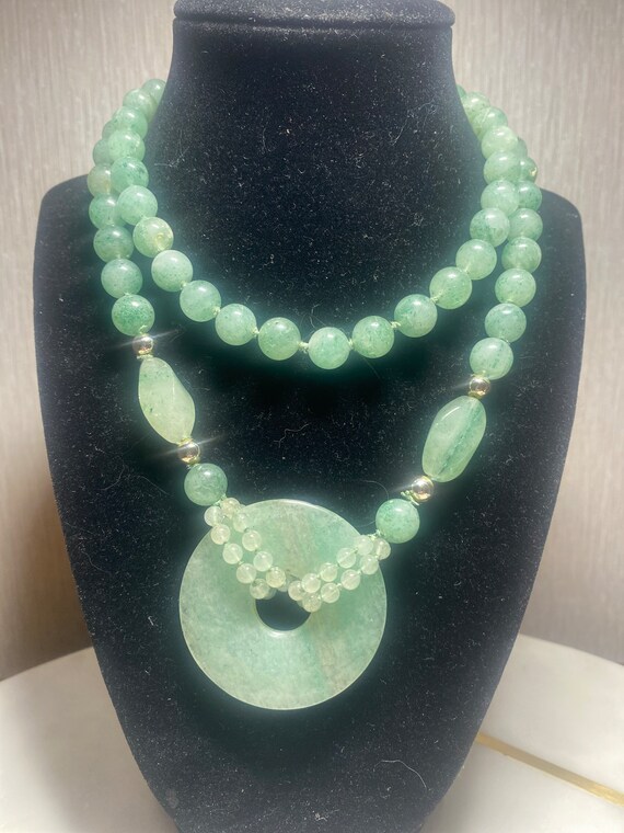 Green Jade Bead Necklace with Energy Donut