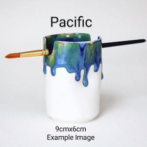 Handmade Ceramic Paintbrush Holder: (Pastels) Glazed Pottery 9x6cm. Artist gift. Pacific