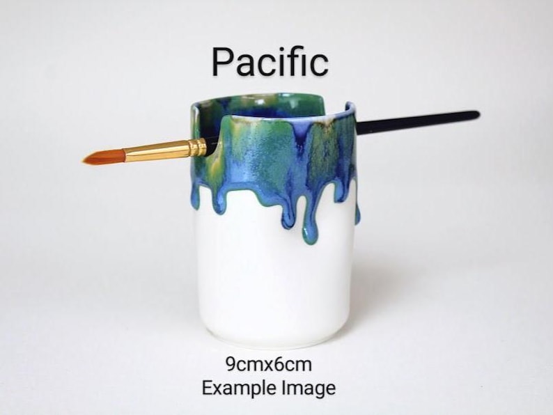 Handmade Ceramic Paintbrush Holder: (Pastels) Glazed Pottery 9x6cm. Artist gift. Pacific