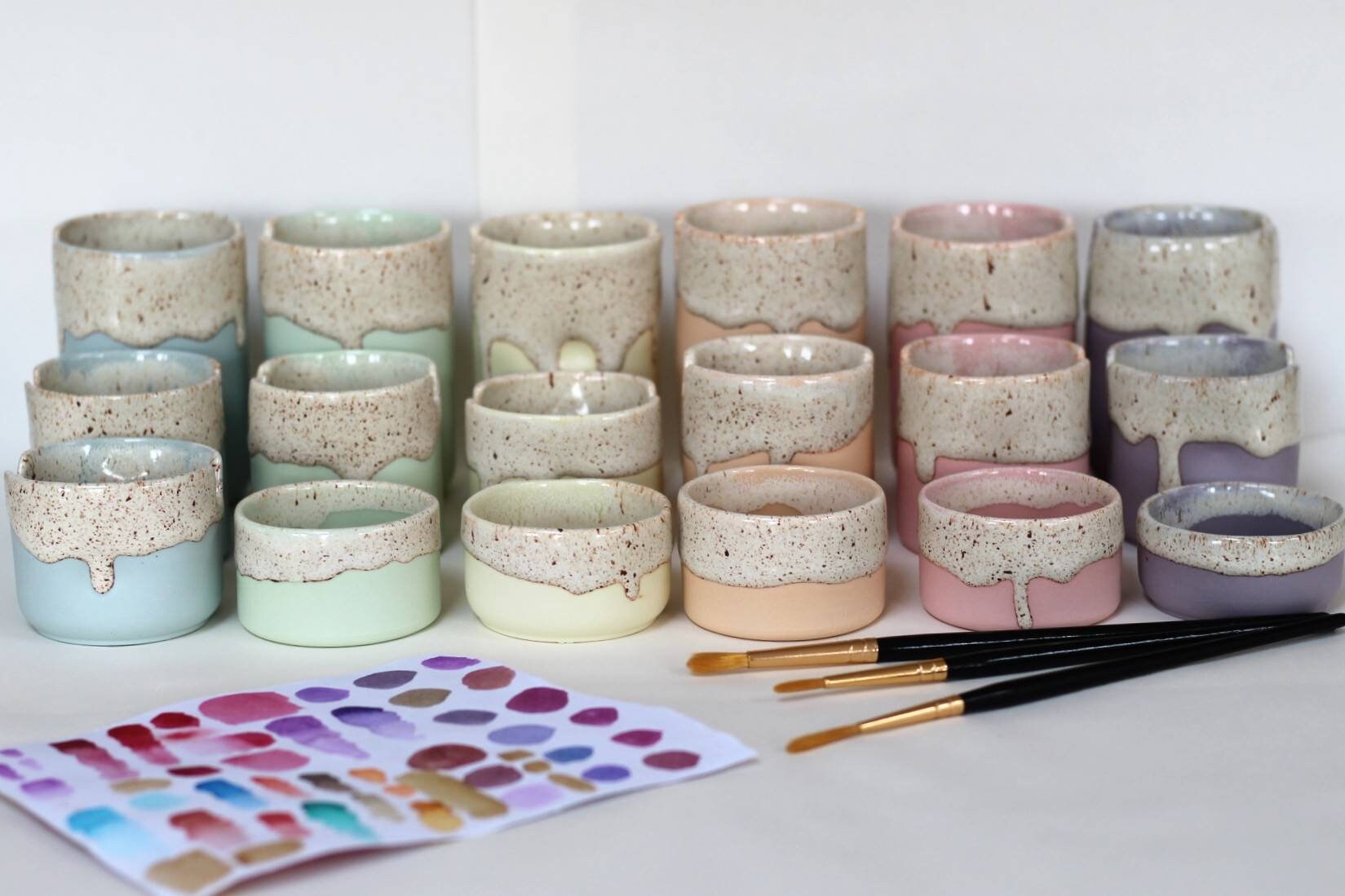 Ceramic Paint Brush Holder Set Pastels Gifts for Artists or Etsy