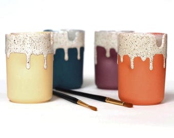 Handmade Ceramic Paintbrush Holder: Glazed Pottery Organizer (9x6cm) Various Colours available.