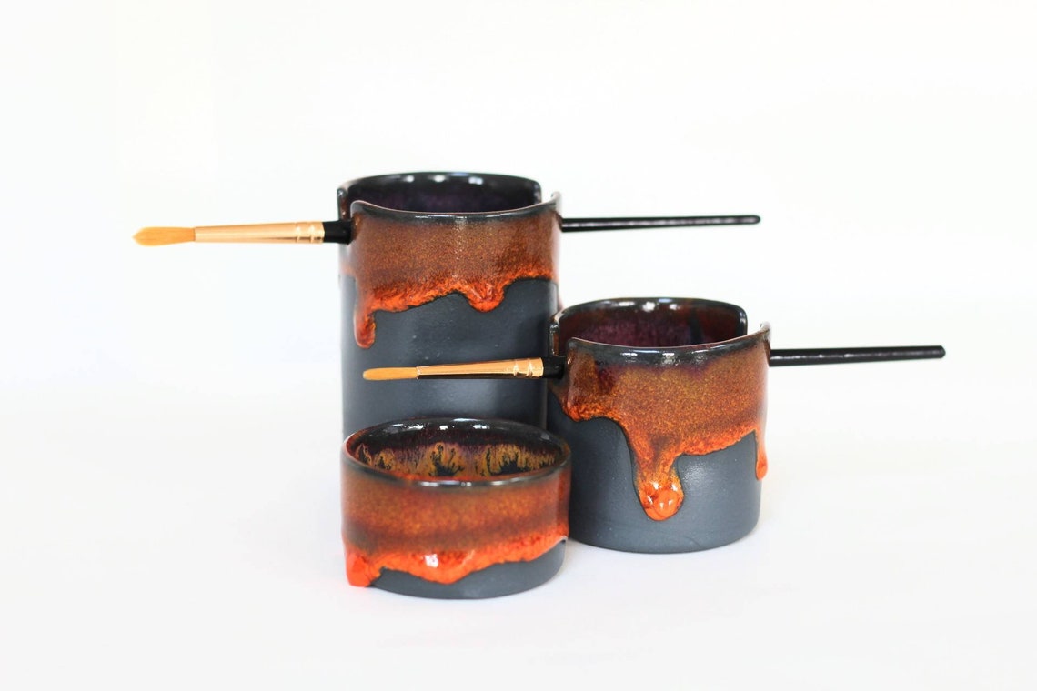 Ceramic Paint Brush Holder Set greys Great for Artists or Etsy UK