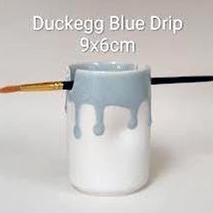 Handmade Ceramic Paint Brush Holder: Artist Gift, Pottery Anniversary (9cmx6cm) Duckegg Blue Drip