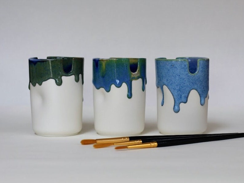 Keramik Pinselhalter Blau und Grüntöne Tolles Geschenk für Künstler, Kinder oder zum 9. Bitte Beschreibung lesen. 9x6cm Bild 1