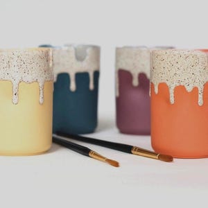 Handmade Ceramic Paintbrush Holder: Glazed Pottery Organizer (9x6cm) Various Colours available
