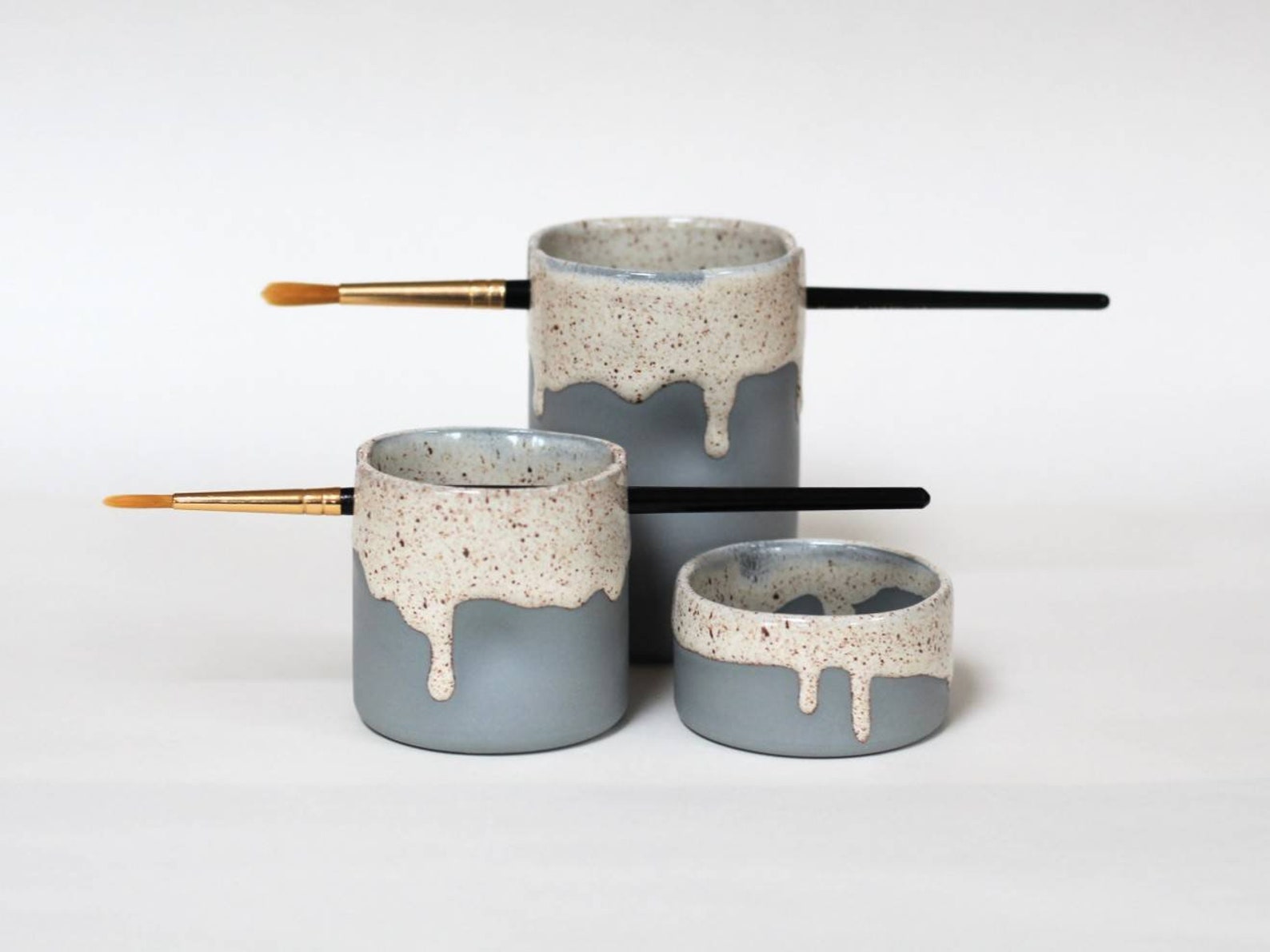 Ceramic Paint Brush Holder Set greys Great for Artists or Etsy UK