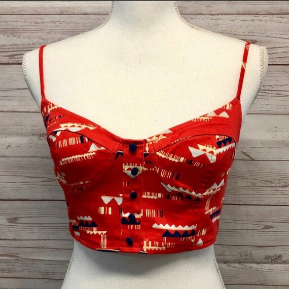 Vtg 70’s Crop Top Printed bustier Size small
