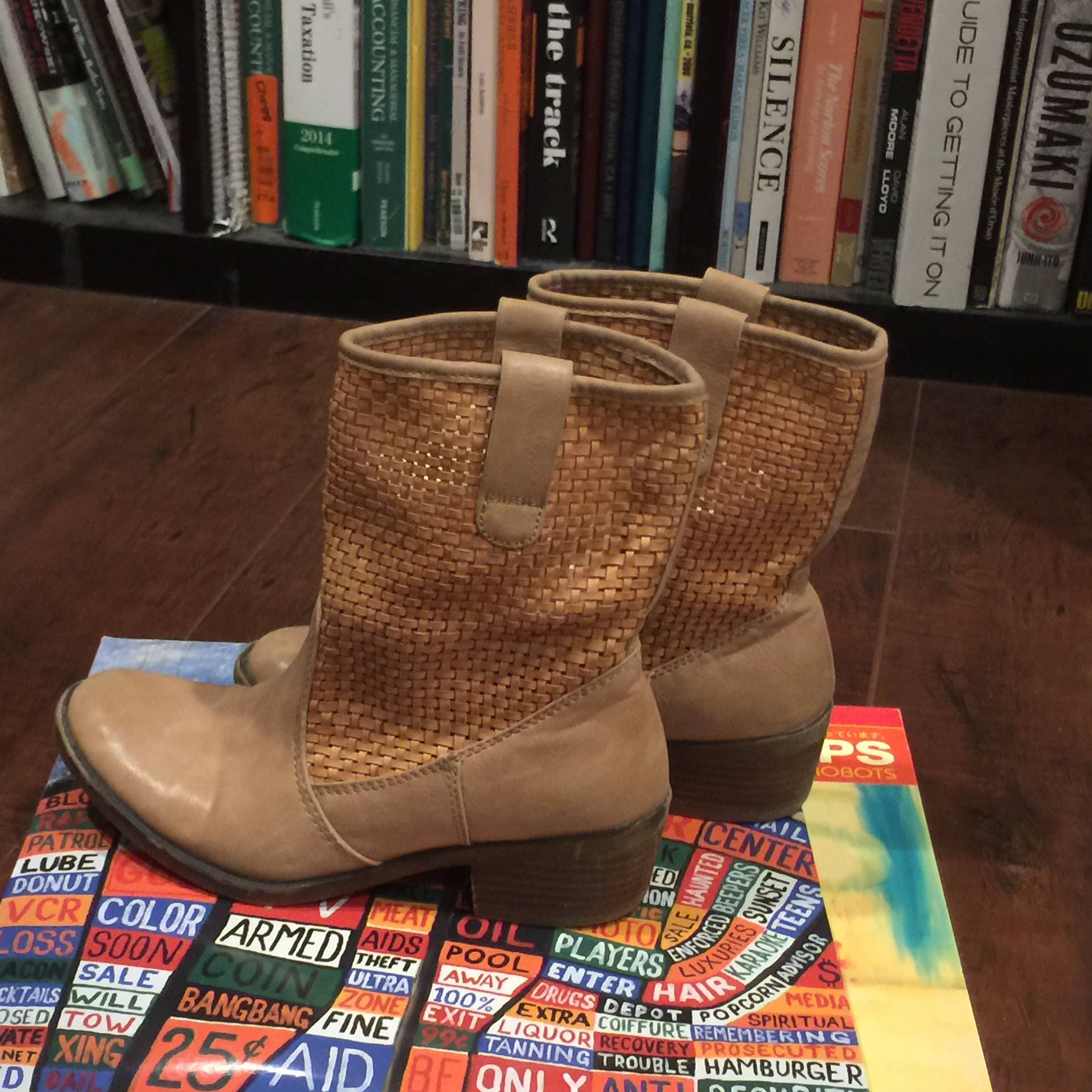 tan cutout booties