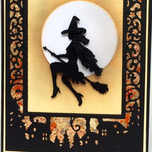 3D Halloween Card, Witch on a Broom, Handmade Halloween Card, Hand Made Halloween Card, Halloween Birthday, Unique Halloween Card,Witch Card