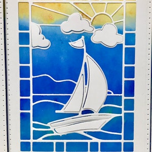 3D Sailboat Stained Glass Card, 3D Sailing Card, Unique Father's Day Card,Handmade Card,Nautical Card,,Male Birthday Card.,Masculine Card
