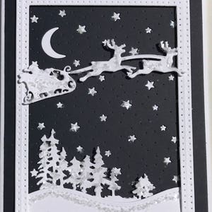 Unique 3D Santa's Sleigh in the Night Sky Christmas Card, Deluxe Christmas Card, 3D Hand Made Card,  3D Santa's Sleigh,Fancy Christmas Card,