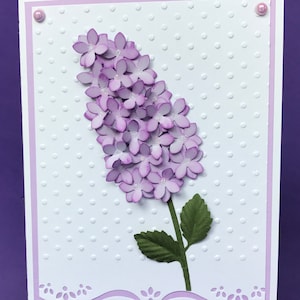 Carte 3D lilas pour toutes les occasions, carte faite main, carte personnalisée, carte d'anniversaire unique, carte faite main pour la fête des mères, carte de luxe, carte fantaisie