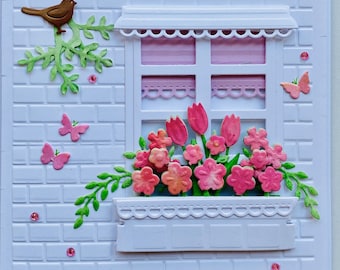 3D Spring Window All Occasion Card, Handmade Luxury Card,Personalized Card, Unique Birthday Card, Hand Made Mother's Day Card,Fancy Card