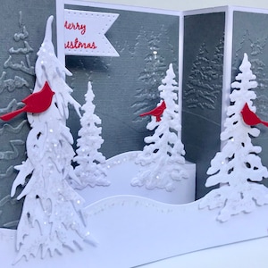 Carte de Noël 3D avec scène d'hiver avec cardinaux, Carte de Noël 3D faite main, Carte de scène cardinalice, Carte de Noël faite main unique, Carte d'hiver