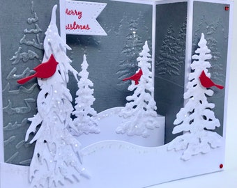 3D Winter Scene with Cardinals Christmas Card, 3D Handmade Christmas Card, Cardinal Scene Card, Unique Handmade Christmas Card, Winter Card