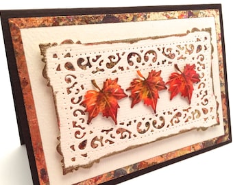 Feuilles d’automne toutes occasions, carte unique toutes occasions, carte fantaisie faite à la main, carte faite à la main, carte faite à la main, carte de Thanksgiving fantaisie, carte 3D