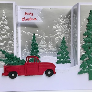 Carte 3D représentant une scène de sapin de Noël, Carte de Noël 3D faite main, Carte de sapin de Noël unique en son genre, Carte de Noël unique 3D faite main