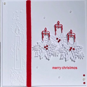 Carte de Noël de bougie rouge et blanche 3D, carte de Noël 3D, carte de Noël unique faite à la main, carte de Noël de luxe 3D faite à la main, carte en relief