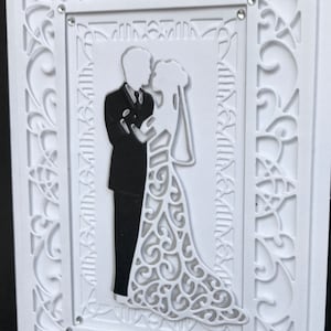 Carte de mariage 3D blanche de luxe, carte faite main, carte de mariage unique, carte faite main, carte de mariage des jeunes mariés, carte de fiançailles fantaisie, M. et Mme