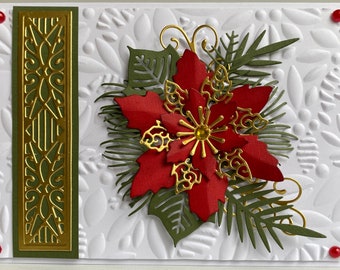 Unique 3D Poinsettia Card, Hand Made Christmas Card, Handmade Christmas Poinsettia, 3D Holiday Card, Hand Made 3D  Christmas Card,Fancy Card