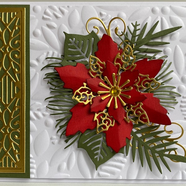 Unique 3D Poinsettia Card, Hand Made Christmas Card, Handmade Christmas Poinsettia, 3D Holiday Card, Hand Made 3D  Christmas Card,Fancy Card