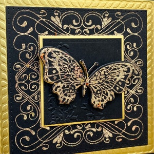 Carte papillon 3D dorée, carte toutes occasions, carte faite main, carte d'anniversaire faite main, carte de sympathie, carte personnalisée, carte unique, carte de luxe