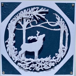 Carte de Noël masculine 3D, Carte scène de Noël 3D avec cerf, Carte de Noël unique faite main avec cerf, Carte d'anniversaire masculine 3D de luxe fabriquée à la main
