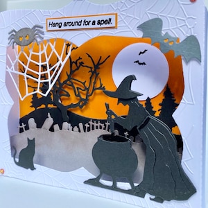 Carte d'Halloween sorcière 3D, Carte de diorama d'Halloween, Carte d'Halloween faite main, Carte boîte d'Halloween unique, Carte faite main personnalisée, Carte fantaisie