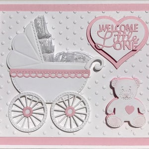Carte 3D pour bébé fille, Carte de bébé faite main unique, Carte de poussette d'enfant fabriquée à la main, Carte de bébé de luxe, Carte de bébé personnalisée, Carte de nouveau-né