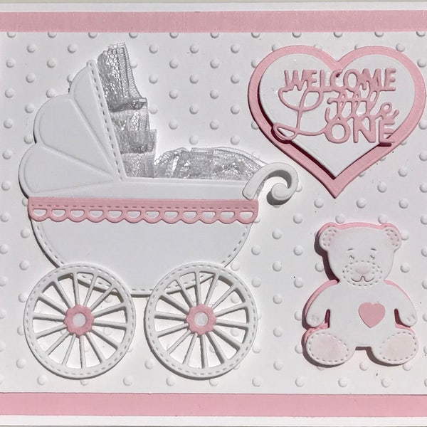 3D New Baby Girl Card, Unique Handmade Baby Card, Hand Made Baby Carriage Card, Luxury  Baby Card, Personalized Baby Card,New Baby Pram Card
