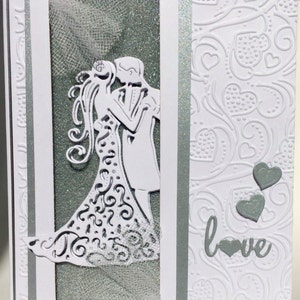 Carte de mariage 3D silver de luxe, carte faite à la main, carte d’anniversaire, carte de mariage unique, carte faite à la main, carte personnalisée, carte anniversaire fantaisie