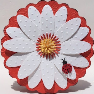 Grande carte 3D marguerite et coccinelle, carte toutes occasions, carte d'anniversaire, carte unique, carte faite main, carte de luxe, carte fantaisie, carte faite main,
