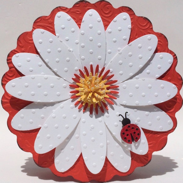 3D Large Daisy and Lady Bug Card, All Occasion Card, Birthday Card, Unique Card, Hand Made Card, Luxury Card, Fancy Card, Handmade Card,