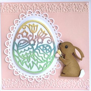 Joyeuses Pâques carte 3D oeuf et lapin, carte faite main, carte de Pâques fantaisiste, carte de Pâques 3D unique, carte 3D faite main, carte 3D oeuf et lapin