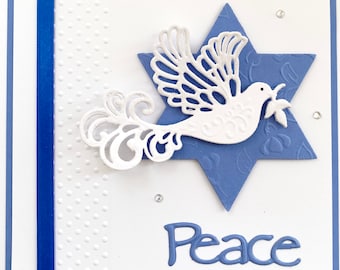 Happy Passover 3D Handmade Card, Jewish Holiday Hand Made Card, Star of David Fancy Card,Peace Dove Luxury Card,Happy Hannukah Handmade Card