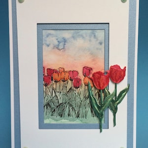 Tulipe 3D aquarelle pour toutes les occasions, carte faite main, carte faite main, carte toutes occasions, carte joyeuse fête des mères, carte d'anniversaire, carte de luxe