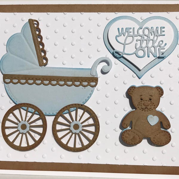 3D New Baby Boy Card, Unique Handmade Baby Card, Hand Made Baby Carriage Card, Luxury Baby Card, Personalized Baby Card, New Baby Pram Card