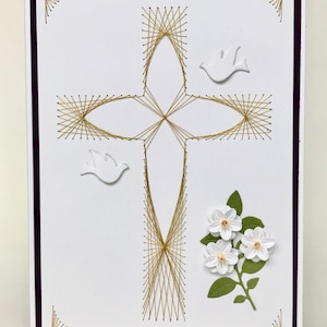 Carte croix 3D art religieux fictif, carte brodée 3D sympathie, carte croix faite main, carte croix religieuse unique, carte de confirmation