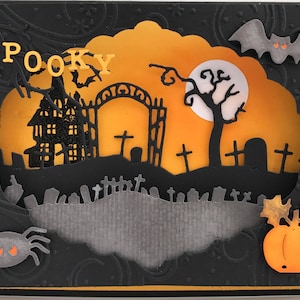 Carte d'Halloween effrayante 3D, carte de diorama d'Halloween, carte d'Halloween faite main, carte d'Halloween unique, carte faite main personnalisée, carte fantaisie